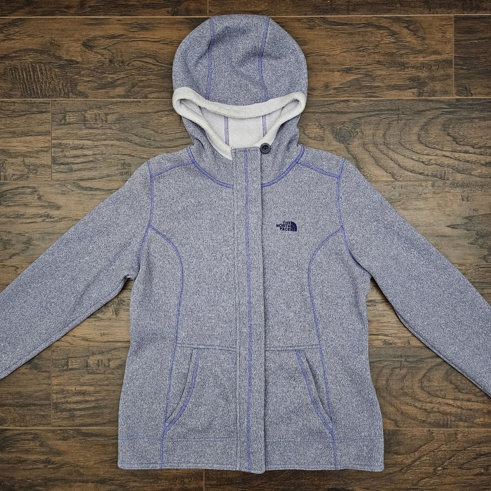 The North Face Womens Medium Purple Fleece Lined Hooded Full Zip Snap Jacket‎